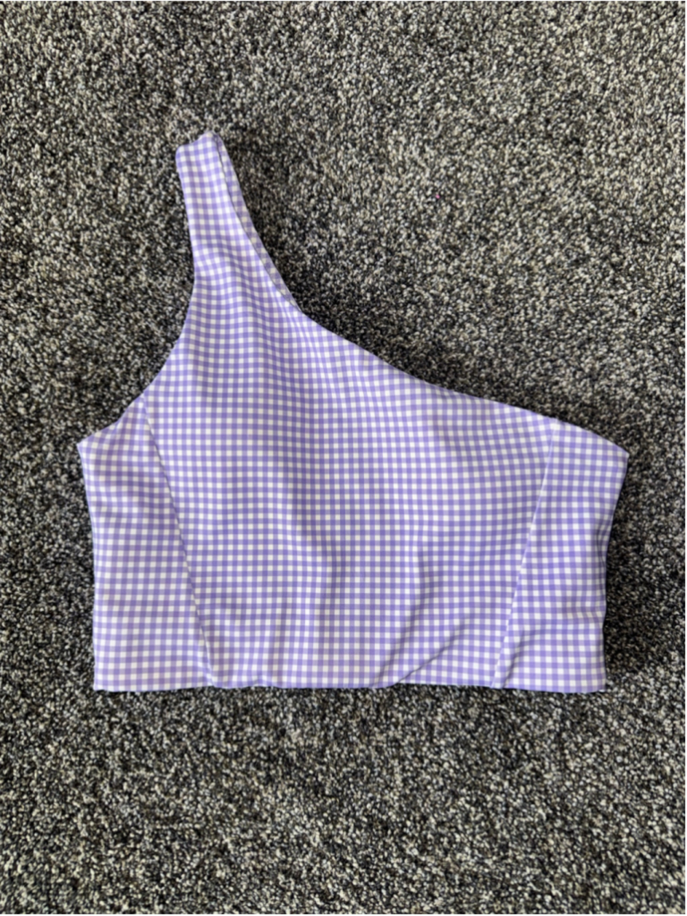 Wilo The Label Women's One Shoulder Gingham Crop Top/Bra Purple White Size S